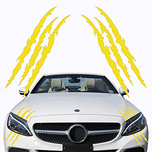 VICDUEKG Monster Klaue Aufkleber, 2 Stück Augenbrauen Scheinwerfer Aufkleber Auto Wasserfeste Vinyl Decals Autoaufkleber Dekoration Monster Klaue AutoAufkleber Aesthetic Sticker (Gelb)