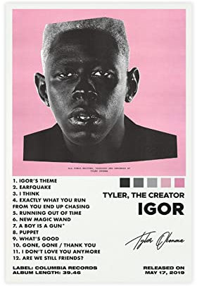 ORROBI - Tyler The Creator Poster, Igor Tracklist Album, 30 x 45 cm, Querformat, Matte, Wandmontage, Ungerahmt, Für Heimbüro und Schlafzimmer, Unisex, Musikthema, Gerahmt, Leinwandposter