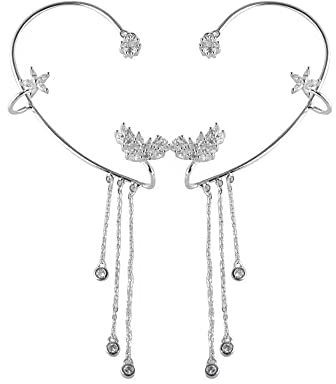 QKEPCY Ohrwickel Manschetten - Blumen Blatt Kletterer Crawler Ohrringe, Silber