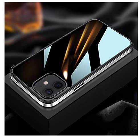 HAODEE Funda transparente para iPhone 12 Pro Max, delgada y transparente de cristal templado trasero marco de metal antiarañazos a prueba de golpes