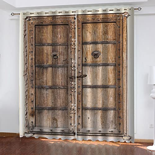 Tenda Oscurante Camera Da Letto Finestra Vecchia Porta D'Epoca 2 Pezzi 200X214Cm Tende Oscuranti Per Interni Cameretta Soggiorno Cucina Termica Isolante Tenda Finestra Per Bambini Con Occhielli