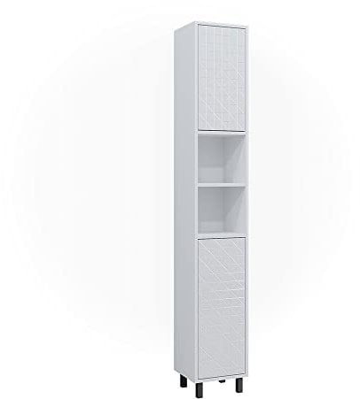 Vicco Badschrank Agasta, Badezimmerhochschrank, Weiß Hochglanz, 30 x 190.3 cm