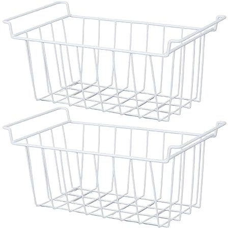 Freezer Storage Basket, 2Pcs Durable Rustproof Hanging Freezer Cable Storage Organizer with PE Liner for Shelves (L 45cm X W 24.5cm X H 20cm)