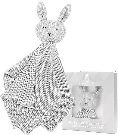 Limaro Kids Schmusetuch aus 100% Baumwolle/Kuscheltuch für Babys/Schnuffeltuch Mädchen Junge/Bio-Baumwolle / 20 x 20 / Schnuffeltücher & Trösterchen/Geschenk Geburt/Hase Grau