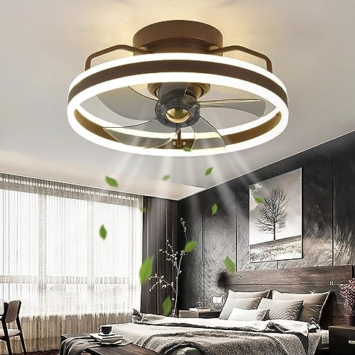 50CM Ventilatori Da Soffitto Con Lampada, Ventilatore Da Soffitto Con Luce E Telecomando Dimmerabile Silenzioso Motore DC Reversibile 6 Velocità LED Lampadari A Ventola Per Camera Da Letto,Marrone