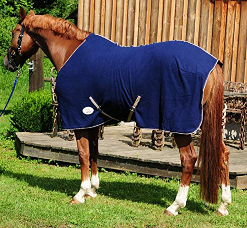 AMKA Coperta in pile per cavalli, blu scuro con cinghie incrociate