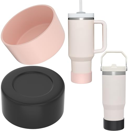 2 Pack Silicone Boot for Stanley 40 oz Quencher, Cup Boot Sleeve, Protective Water Bottle Boot, Simple Modern Boot, Tumbler Boot Silicone Bottom Accessories for Stanley Cup & Hydro Flask - Black+Pink