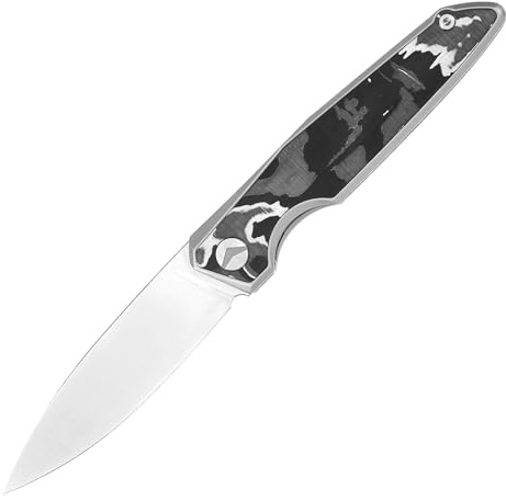 FerraMonster Taschenmesser Klappmesser Outdoor Messer Survival Messer EDC Einhandmesser mit Taschenclip, Tasche - M390 Stahl, Griff mit Titan- und Kohlefasereinlage - Männer Geschenk (Grey - 01)