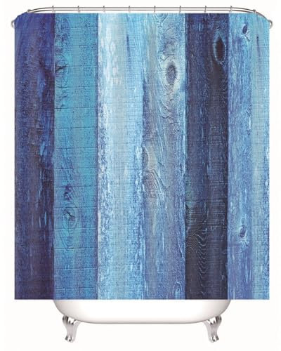 Homxi Ösen Duschvorhang,150 W x 200 H cm,Badvorhänge Blau Holzbrett Polyester Duschvorhang Plastik Ringe