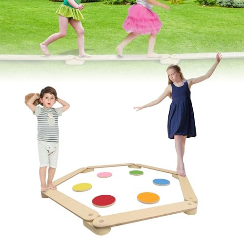 LARS360 Balancierbalken Kinder aus Holz, Kinder Schwebebalken von 3-7 Jahren mit 6 Balanciersteine frei kombinierbar, Indoor und Outdoor Holzspielzeug für Gleichgewichtstraining