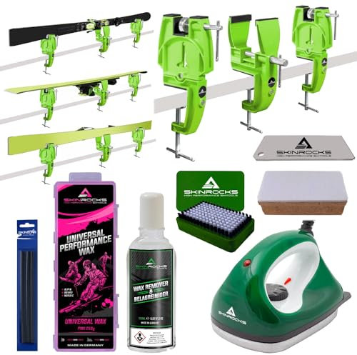 SkinRocks Skiwachs Profi Set 8-teilig Skispanner Bügeleisen Wax Ski Vice Green