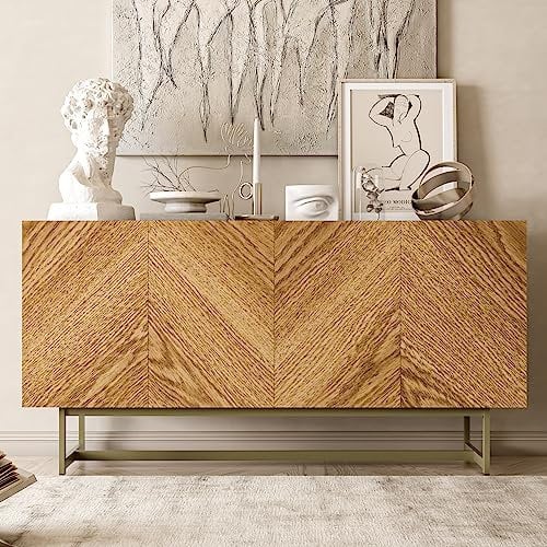 roomfitters Modern TV Cabinet with Faux Marble Top, TV Stand for TVs up to 65 Inches, Wooden Media Entertainment Center with Storage, TV Unit Console Table for Living Room, Oak Wood, Gold Leg