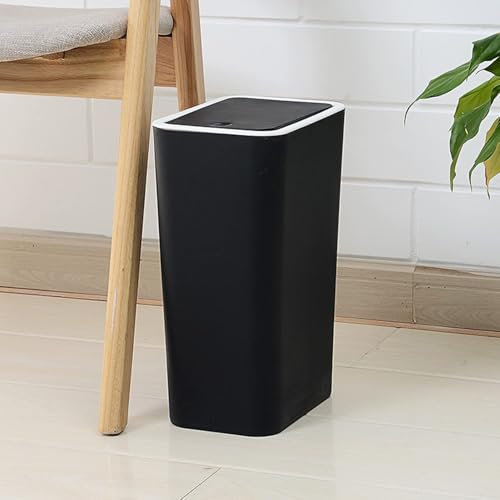 FWEEK Poubelle avec couvercle pop-up, 12L Poubelle en plastique avec couvercle, Push Kitchen Bin Poubelle mince pour cuisine salle de bain chambre salon bureau-25x17x34cm, Noir