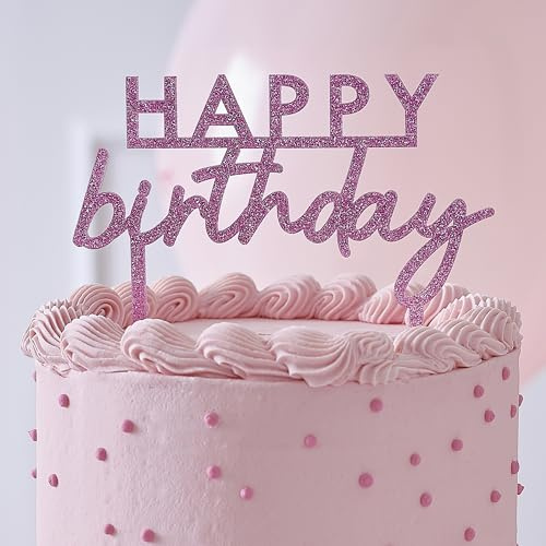 Ginger Ray Pink Glitter Acrylic 'Happy Birthday' Cake Topper Pamper Party Cake Decoration 11.7cm x 13.4cm