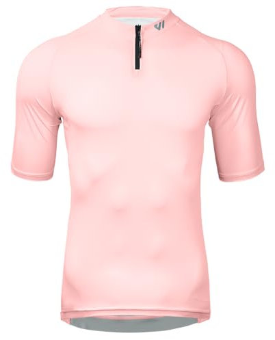 Wulibike Herren-Fahrradtrikot Kurzarm, Rennradtrikot mit halbem Reißverschluss und Taschen, Fahrradbekleidung atmungsaktiv und schnell trocknendRosa L