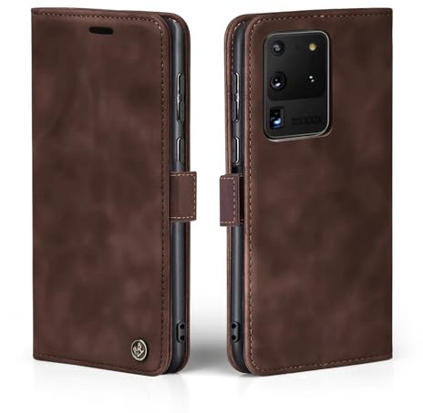 LBH Handyhülle für Samsung Galaxy S20 Ultra 5G in Dunkelbraun mit Karten- und Geldfach Smartphone Hülle mit Standfunktion Flip Case Schutzhülle Magnetverschluss Vintage