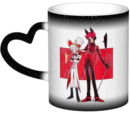 Aayahakawa Hazbin Hotel-Tasse, Farbwechsel-Tasse, Engelstaub / Alastor, Anime-Kaffeetasse, Milchtee, Keramikbecher, Geburtstagsgeschenk für Freunde und Anime-Fans (1)