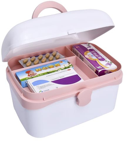 Liangduo Large Medicine Storage Box,Fold 2-Layer First Aid Box,Portable Medication Storage Box,Medical Box,Medicine Cabinet Organizer for Home (Pink White)