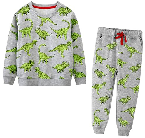 FILOWA Sportbekleidung Jungen Baumwolle Trainingsanzug, 2-7 Jahre,Gr.92-122 | Kinder Sportanzug, Tier Drucken Jogginganzug, Langarm Sweatshirts und Sweathose Set, Outfit Casual Kleidungssätze
