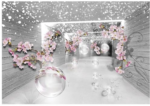 Papier peint non tissé - Effet 3D - Motif fleurs et tunnels - Gris - Illusion abstraite - 150 x 105 cm - Avec colle - Pour chambre à coucher, salon, chambre d'enfant, couloir