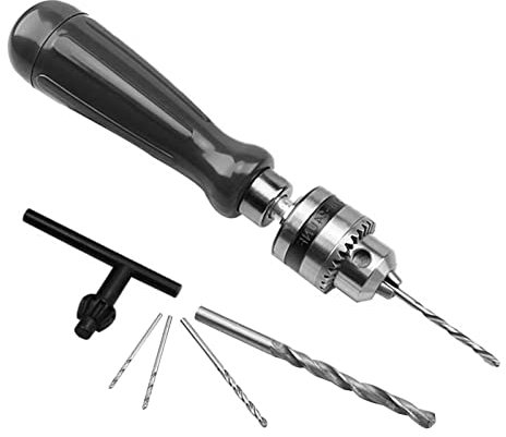 SHUAIGUO Handbohrer-Set 7 in 1 Handwerkzeug-Stiftschraubstöcke mit 5 Stück Spiralbohrern Spannfutterschlüssel Hohl Aufbewahrungsbox 0,6-6 mm Präzisionsspannung für die Holzbearbeitung Walnuss