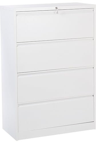 Armoire de Bureau Industrielle 4 Tiroirs avec Serrure à Clé en Acier Blanc Halite