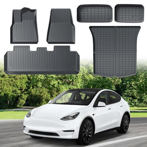 ECOZEN Fußmatten für Tesla Model Y 2021-2024, Allwetterfußmatten, Model Y Fußmatten Kofferraummatten, 3D wasserdichte Gummifußmatten Set für Tesla Model Y Zubehör 2021-2024