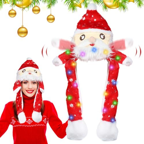 Weihnachtsmütze, Nikolausmütze Plüsch, Mütze mit Beweglichen Ohren, Weihnachtsmann Mützen,WeihnachtsmüTzen mit LED, Nikolausmütze,Weihnachtsfeier Fasching Cosplay Geschenk für Damen Mädchen Kinder