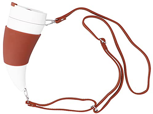 Jwthee Goat Horns Coffee Mug, Stainless Steel Vacuum Cup Viking Drinking Horn Mug 230ml/8oz Goat Horn Shaped Coffee Cups with Lid and Adjustable Shoulder Strap