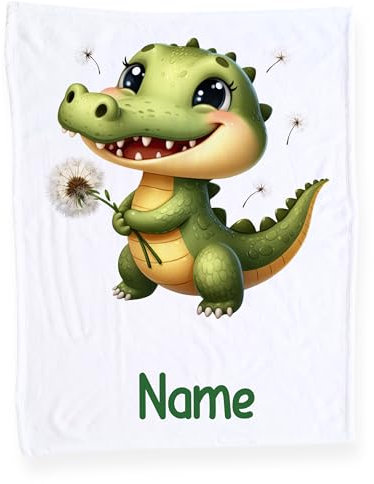 GRAZDesign Babydecke mit Namen, Weiche Kuscheldecke mit Krokodil, Schmusedecke zur Geburt als Geschenk