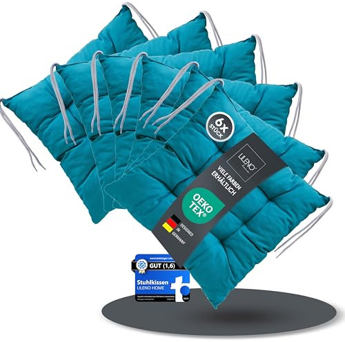 LILENO HOME Lot de 6 coussins de chaise réversibles, 40 x 40 x 6 cm, à rayures, pour chaise de jardin, cuisine ou salle à manger, pour l'intérieur et l'extérieur, motif Linda Fumé