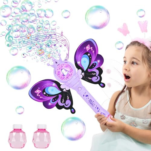 Weinsamkeit Machine à Bulles pour Enfants avec Lumière & Musique, Baguette Magique à Bulles avec Solution, Idéal comme Cadeau Fille dès 3 4 5 6 7 8 Ans – Pourpre