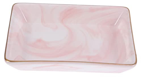 FONDOTIN Marble Soap Dish Serving Tray Draining Sponge Holder Decorative Coasters Rack Stone Sink Tray Para Bathroom Countertop Organizer Holders Trinket Platter Napkin Pink Ceramics