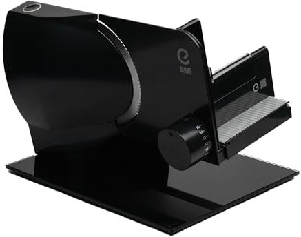 EUREL RS92 Allesschneider Elektrisch Schwarz – Brotschneidemaschine, Vollmetall, Glasplatte, 0–15mm Schnittstärke, 100W DC-Motor, Servier- & Aufbewahrungsschale