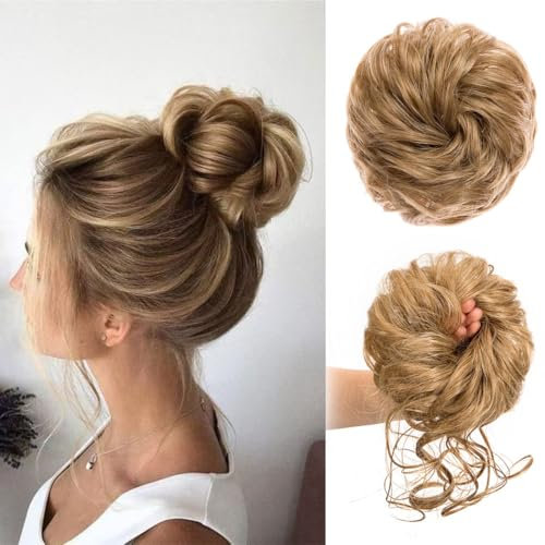 Haarteil für Hochsteckfrisuren, elastisch, für Damen, Kunsthaar, Dutt, Dutt, Donut-Zubehör, 2 Stück (Aschblond)