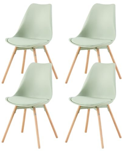 buybyroom Lot de 4 chaises rembourrées avec bois massif, pour salle à manger, salon, chambre à coucher, salle de conférence, couleur vert crème glacée