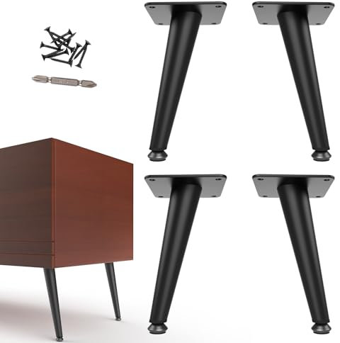 SunVFaFa 4 Stück Möbelfüße Schwarz 20 cm – Schräg zulaufende Metallfüße für Möbel, Schrank Füße für Möbel Kommode Sideboard Nachttisch Sofa Couch – Schrankbeine mit verstellbaren Bodenschonern