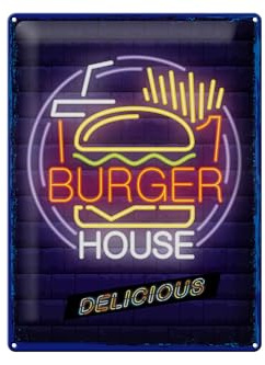 Femer Blechschild Hinweis 30x40 cm Burger House Delicious Deko Reklame Schild