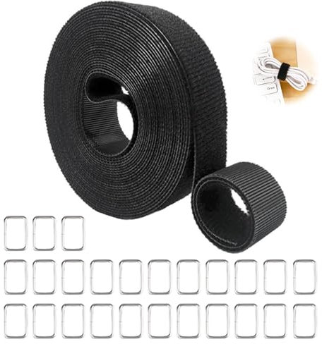 Fascette Fermacavi Riutilizzabili, 5m x 2cm Nylon Fascette a Strappo con 25 Fibbie Lunghezza di Taglio Libera Fascetta Cavi per Casa Ufficio e Giardino Organizzare Cavi Tubi Flessibili, Nero