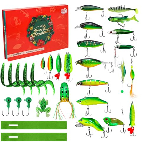 PVNOOCY 2025 Advent Calendar Angel Men Christmas Calendar, 24 Fishing Bait Set Advent Calendar for Fishermen Adults, 2025 Christmas Surprise Gift