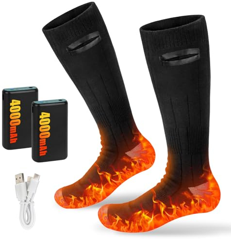 DAJASD Beheizbare Socken, Beheizte Socken Damen Herren, mit 4000mAh Akku 3 Heizstufen, Batterie Heizsocken Einstellbare Temperatur Waschbar für Camping Angeln Radfahren Skifahren Reiten Motorradfahren