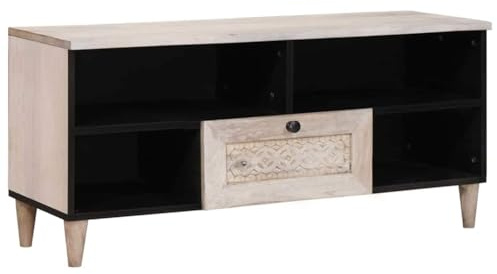 vidaXL TV Units with Drawer White 105 x 33 x 46 cm Engineered wood, Living Room Storage, Rectangular Wall-Mounted Cabinets, Contemporary Media Center, Functional Design for Home Organization