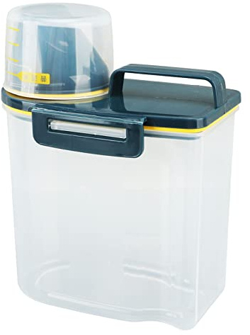 lvifloae Contenitori di riso ermetica da 1,5 kg secchio di farina di cibi secchi, contenitori per alimenti per animali domestici con manutenzione di plastica trasparente e dispensa in (1.5kg Green)