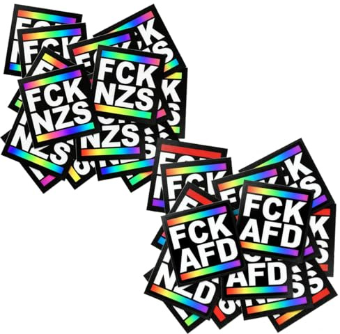 PYEUIFT 100 Stück Sticker, Politisch Linke Outdoor Sticker, FCKAFD Sticker, FCKNZS Sticker, 5 * 5cm Quadratisch, Jeweils 50 Stück, Gegen Rechts, Outdoor Nutzung, Politisch Aufkleber