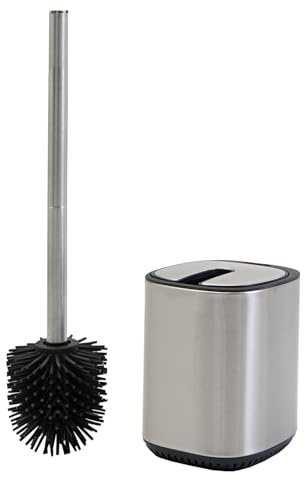 3 PAGEN® Klobürste Silikon, Toilettenbürste WC-Bürste Edelstahl – Silikon Toilettenbürste frei stehend – Hygienisch, schnelltrocknend & elegant – Antihaft-Silikonborsten – Silber L 39 cm