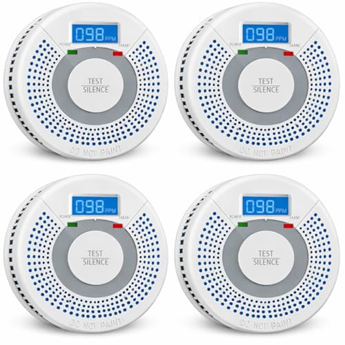 4 Pack Combination Photoelectric Smoke Alarm and Carbon Monoxide Detector Battery Operated with Digital Display