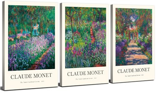 Set of 3 Claude Monet Wall Art Monet Water Lily Painting on Canvas Prints Posters Vintage Famous Impressionist Paintings Watercolor Aesthetic Flower Garden Artwork for Living Room Decorations 12x16”