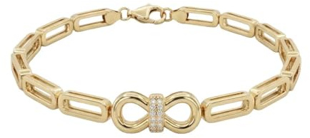 Suzan Gold® 375 Echtgold Armband Damen mit Infinity Symbol und Paperclip Kette elegant filigran mit Zirkonia Geschenkidee InfiniLinka