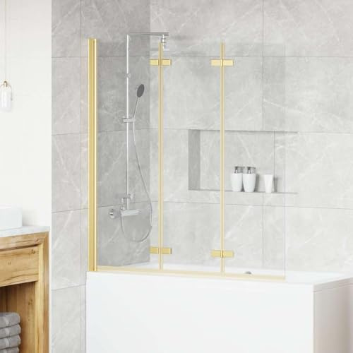 Pare Baignoire, Paroi de Douche Paroi de Baignoire Doré 130 x 138 cm Verre ESG et aluminium