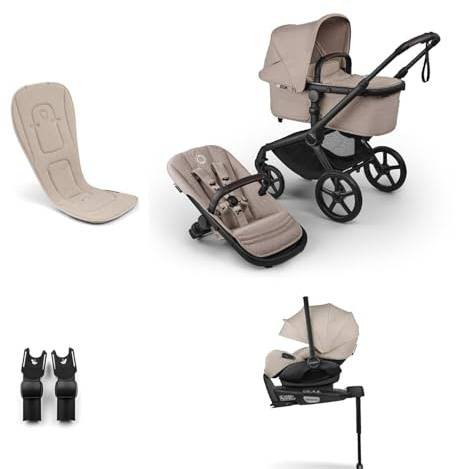 Bugaboo Fox 5 Renew 3-in-1 Kinderwagen Sommer Bundle, ab Geburt, inklusive Autokindersitz und Isofix Basis sowie atmungsaktiver Sitzauflage, All-Terrain Räder, einhändig faltbar, Desert Taupe Melange